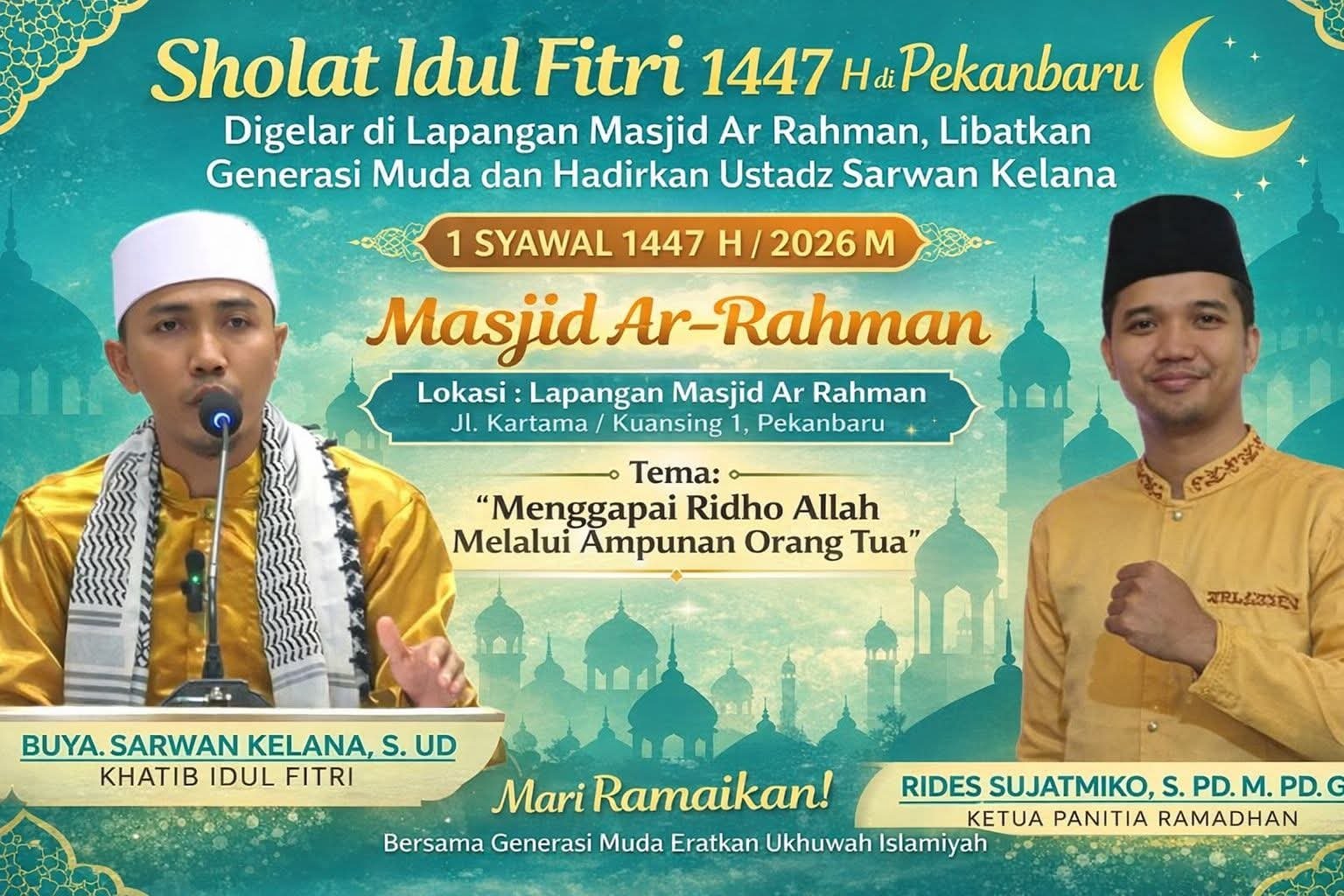 cbcpos.com|Ustadz Sarwan Kelana tahun ini Khutbah Idul Fitri 1447H, di Masjid Ar Rahman Pekanbaru